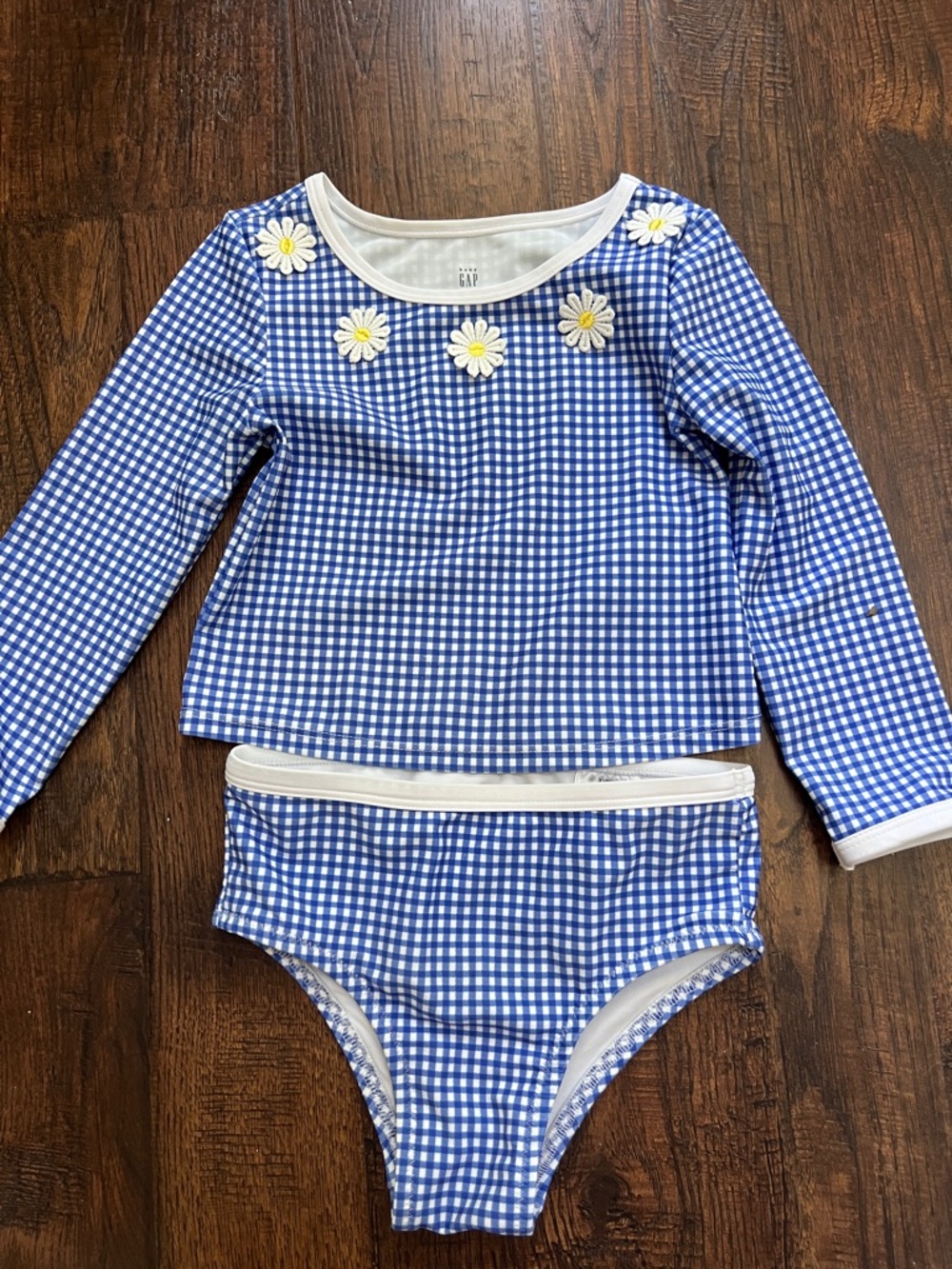 GAP Blue Gingham Daisy Appliqué Rashguard Swimsuit set